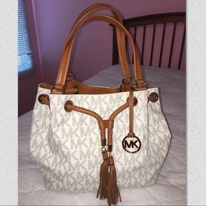 Michael Kors White Monogram Shoulder Drawstring